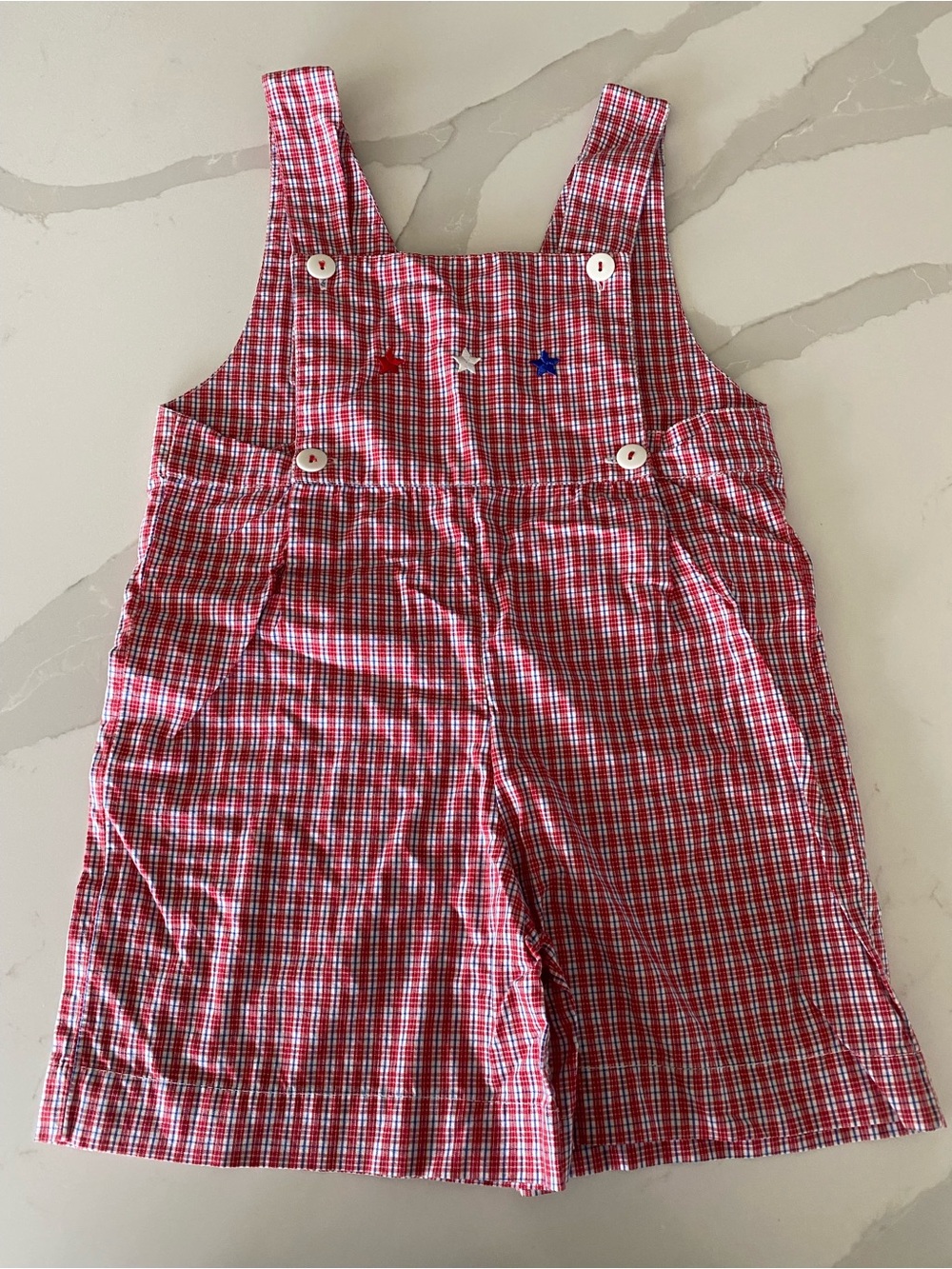 Vtg 80’s 90’s Strasburg 4th of July Plaid Stars Overall romper 3Y 100% Cotton